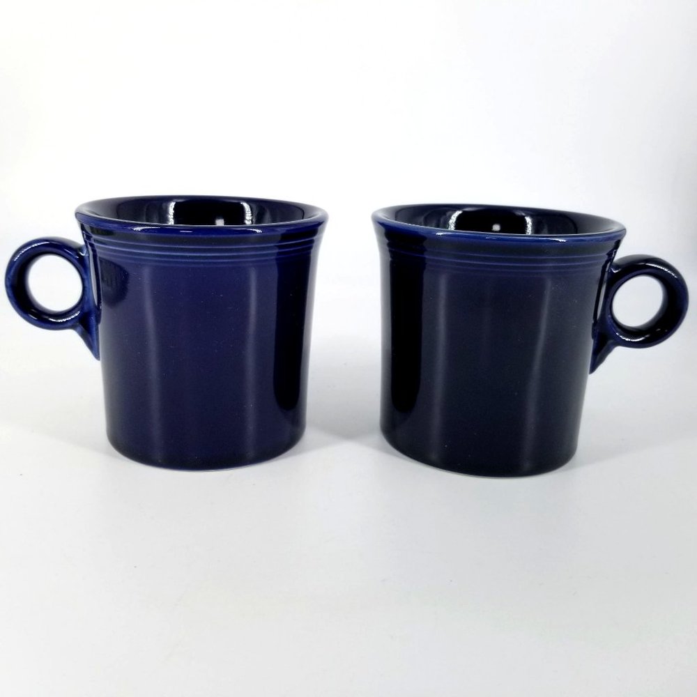 HLC Fiesta Ware Jerry O Rings Coffee Tea Mug Cup Glass Ceramic Cobalt Blue Set 2